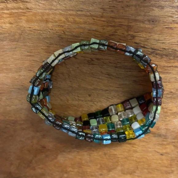 Handcrafted Artisan Square Glass Bead Mosaic Bracelet - Picture 3 of 4